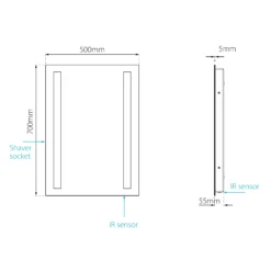 Sensio Kai Rectangular Frameless Illuminated Bathroom Mirror (H)700mm (W)500mm 9 Sensio Kai Rectangular Frameless Illuminated Bathroom Mirror (H)700mm (W)500mm -Crystal Bathware sensio kai rectangular frameless illuminated bathroom mirror h 700mm w 500mm5060522088301 01t