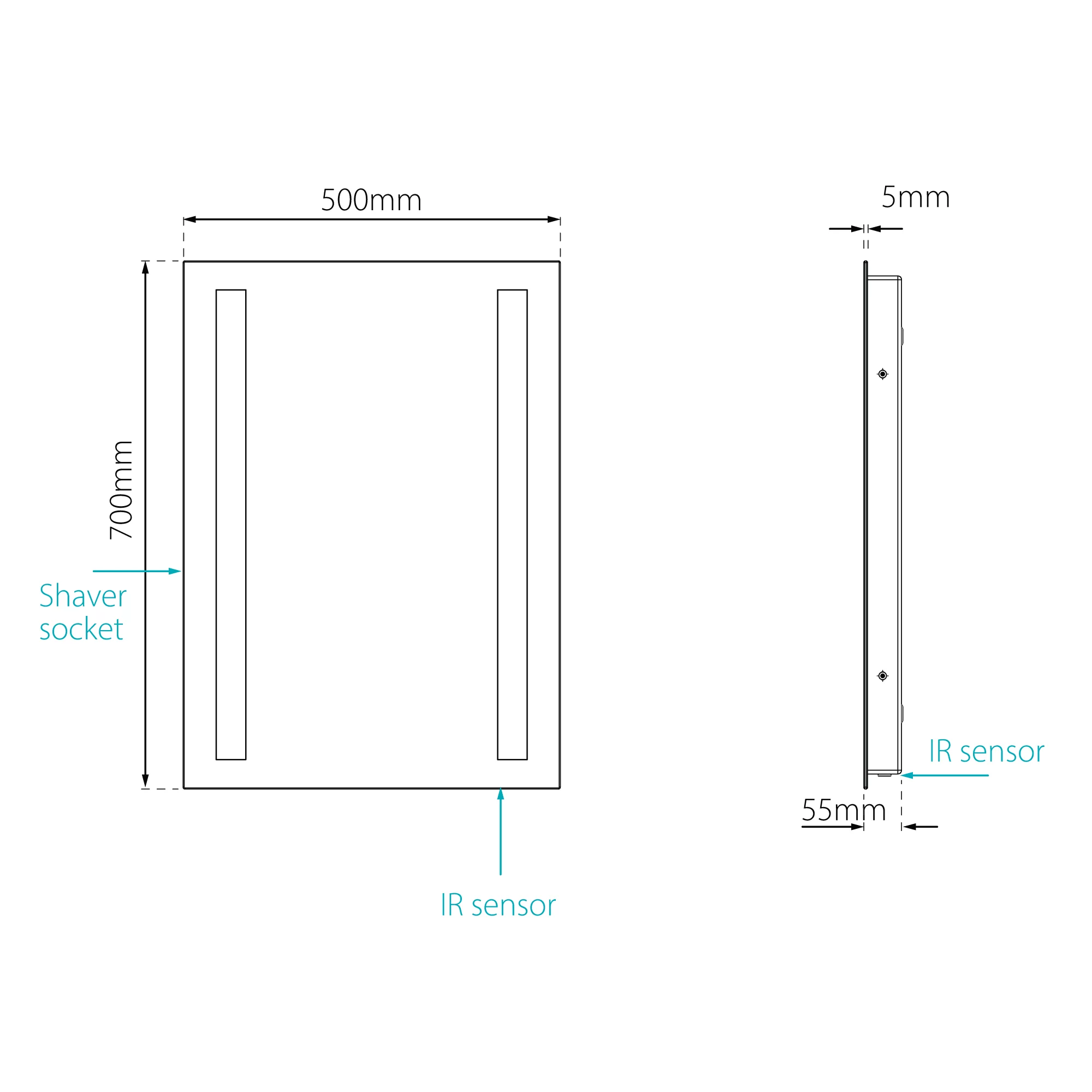Sensio Kai Rectangular Frameless Illuminated Bathroom Mirror (H)700mm (W)500mm 6 Sensio Kai Rectangular Frameless Illuminated Bathroom Mirror (H)700mm (W)500mm - Image 4