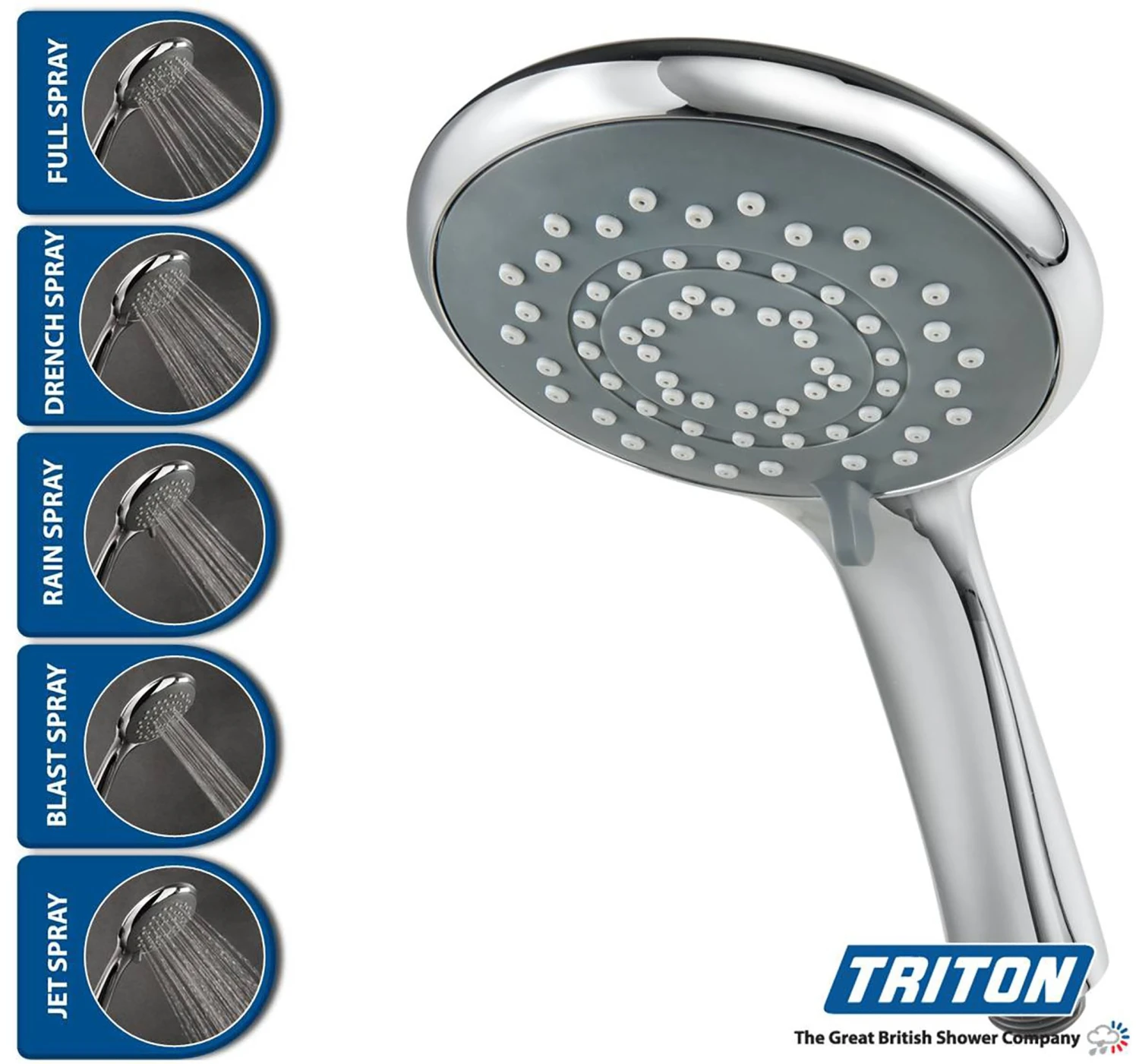 Triton 5-spray Pattern Chrome Effect Shower Head 5 Triton 5-spray Pattern Chrome Effect Shower Head - Image 3
