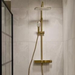 Triton Showers Single-spray Pattern Gold Effect Surface-mounted Thermostat Temperature Control Mixer Shower -Crystal Bathware triton showers single spray pattern gold effect surface mounted thermostat temperature control mixer shower5012663158238 01i