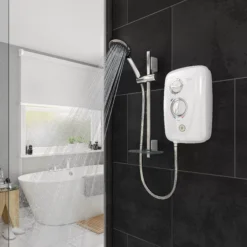 Triton Silver & White Chrome Effect Electric Shower, 10.5kW -Crystal Bathware triton silver white chrome effect electric shower 10 5kw5012663154032 01i bq