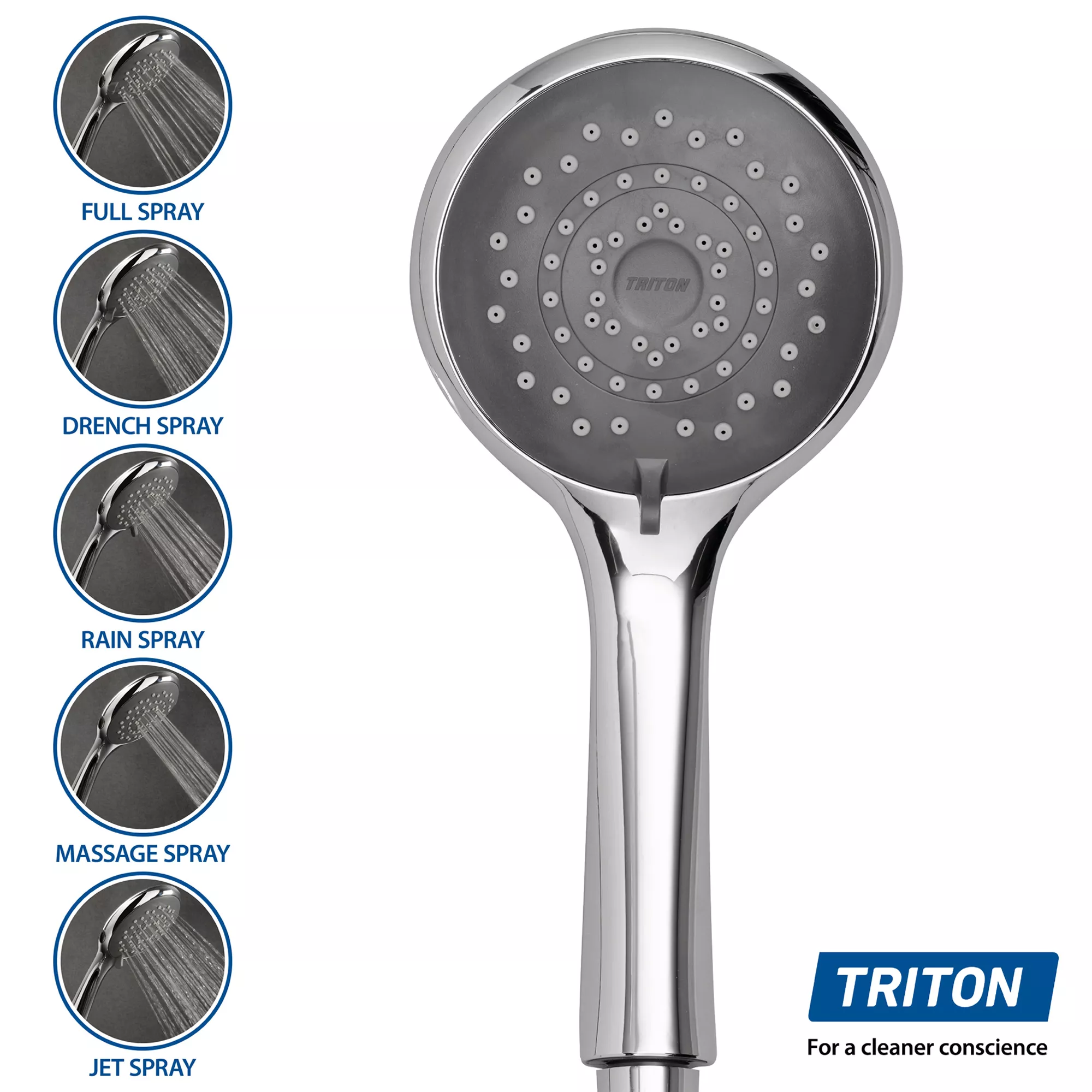 Triton Silver & White Chrome Effect Electric Shower, 7.5kW 4 Triton Silver & White Chrome Effect Electric Shower, 7.5kW - Image 2