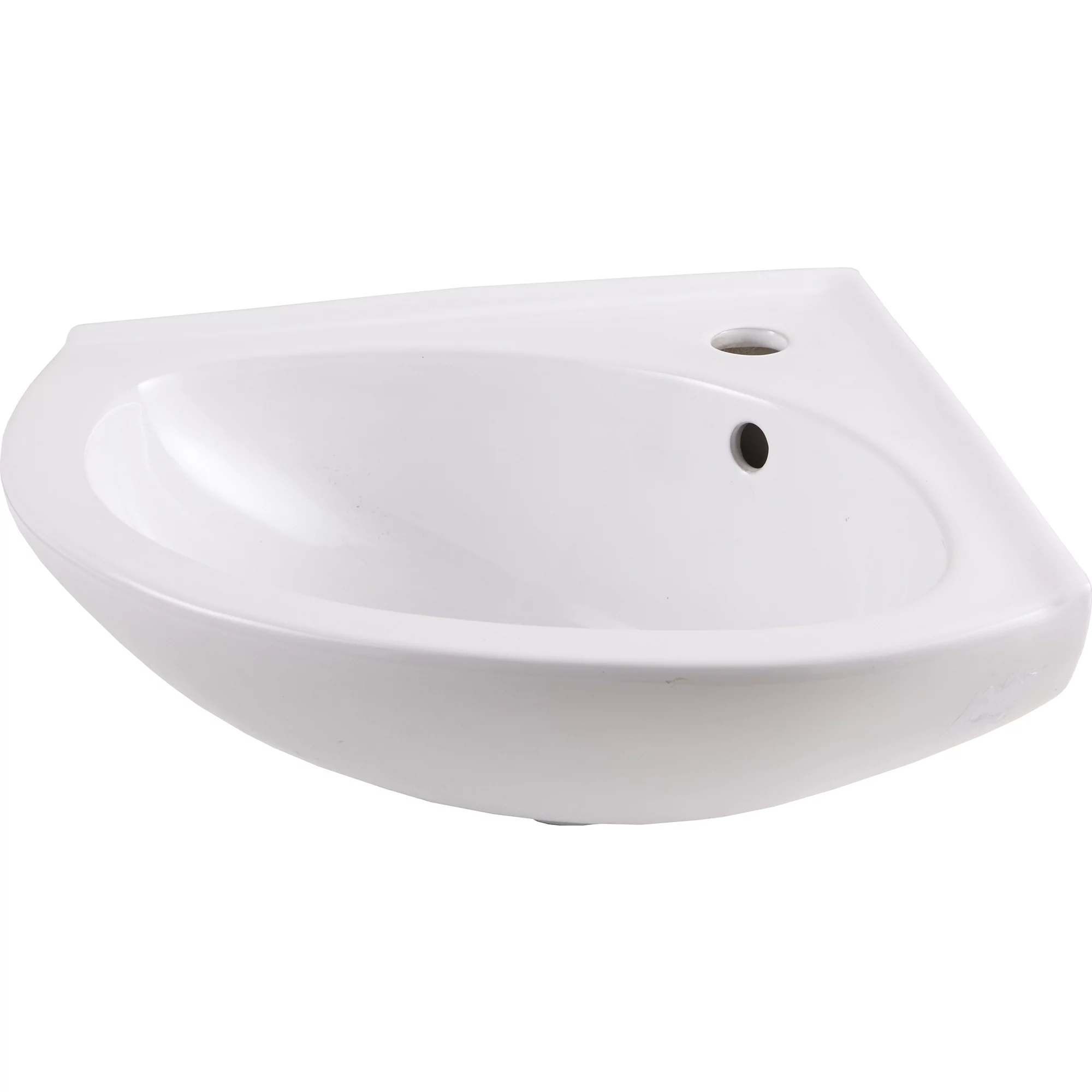 Vedi White Triangular Wall-mounted Corner Cloakroom Basin (W)38.5cm 3 Vedi White Triangular Wall-mounted Corner Cloakroom Basin (W)38.5cm