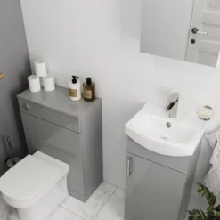 Veleka Gloss Grey Cloakroom Vanity Unit & Basin Set (W)400mm (H)880mm -Crystal Bathware veleka gloss grey cloakroom vanity unit basin set w 400mm h 880mm5059340255460 02i