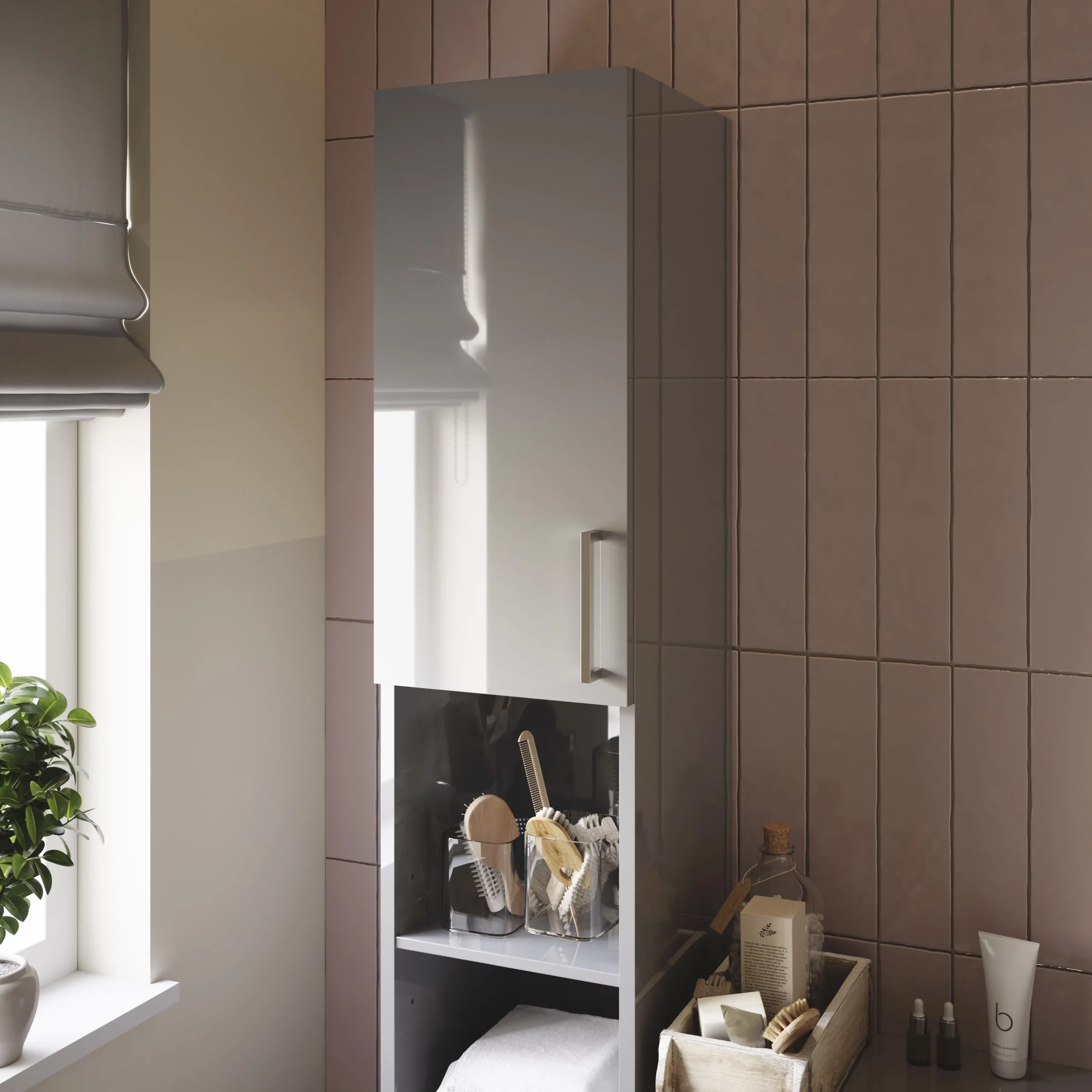 Veleka Gloss Grey Single Bathroom Cabinet (H)180cm (W)27.5cm 7 Veleka Gloss Grey Single Bathroom Cabinet (H)180cm (W)27.5cm - Image 5