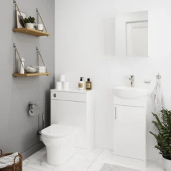 Veleka Gloss White Cloakroom Vanity Unit & Basin Set (W)400mm (H)880mm -Crystal Bathware veleka gloss white cloakroom vanity unit basin set w 400mm h 880mm5059340255392 01i