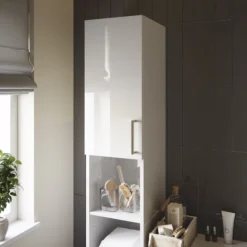 Veleka Gloss White Single Bathroom Cabinet (H)180cm (W)27.5cm -Crystal Bathware veleka gloss white single bathroom cabinet h 180cm w 27 5cm5059340255415 01i