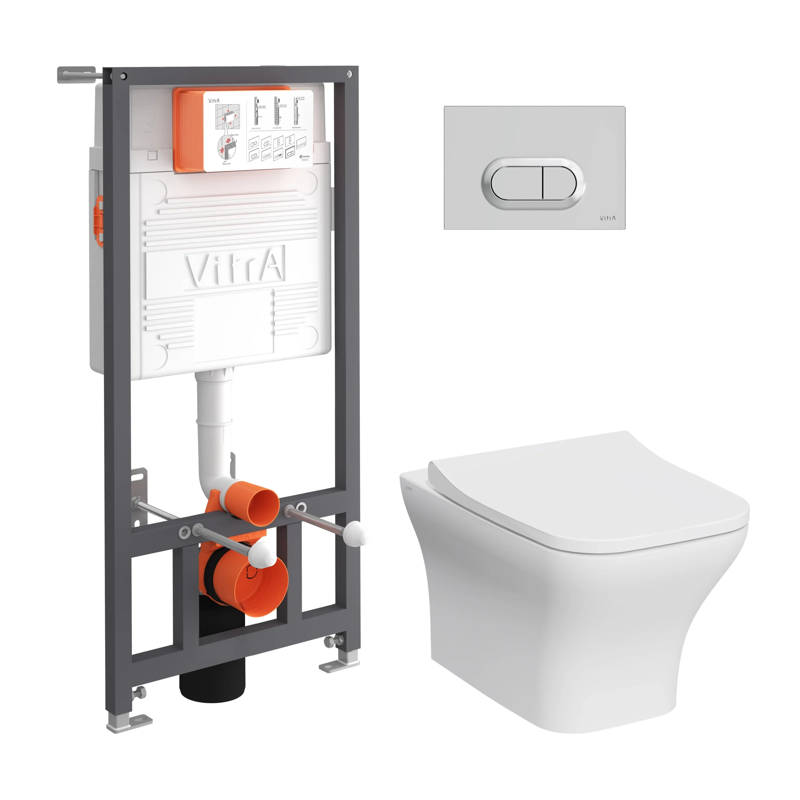 Vitra Koa White Slim Wall Hung Square Toilet Set With Soft Close Seat & Frame 4 Vitra Koa White Slim Wall Hung Square Toilet Set With Soft Close Seat & Frame - Image 2