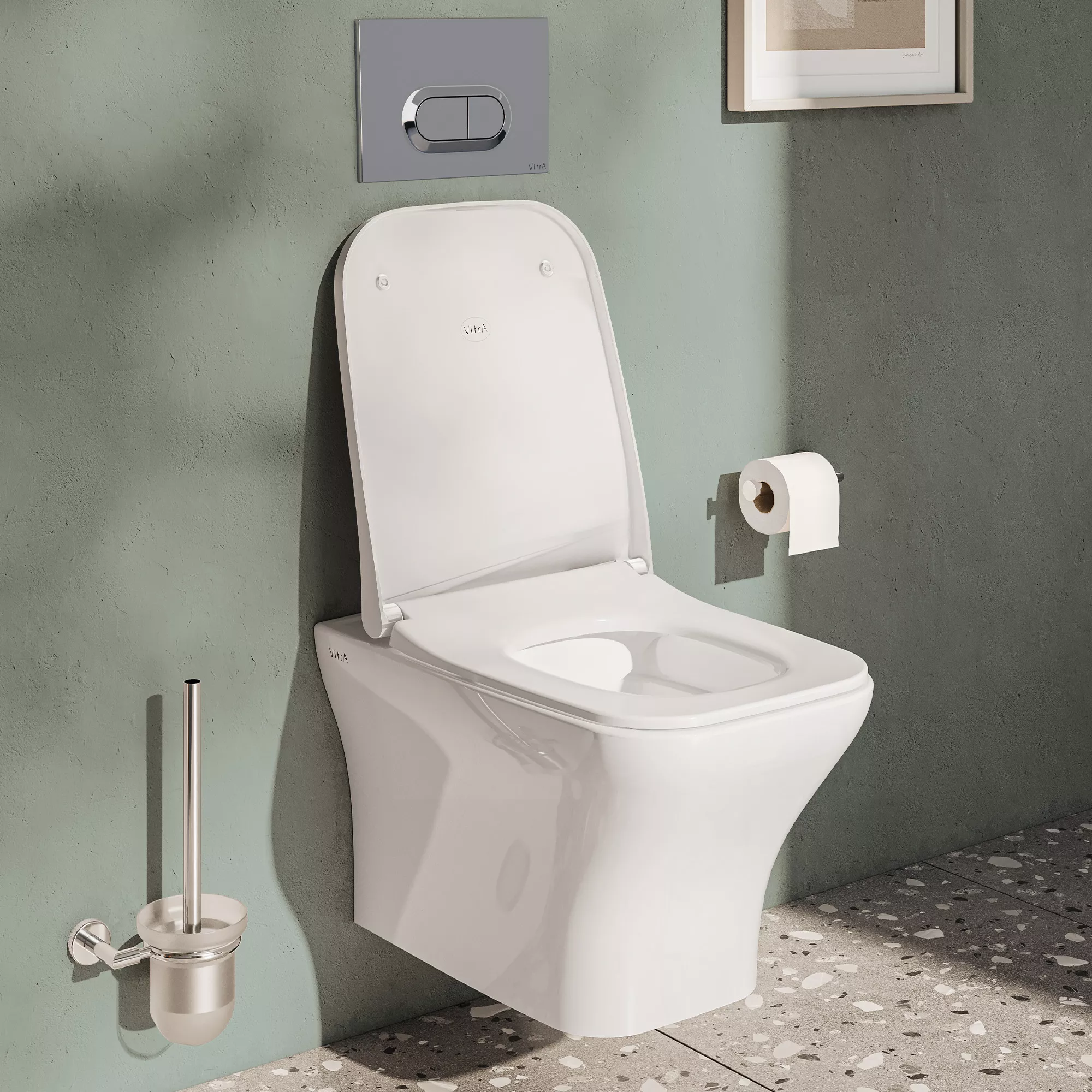 Vitra Koa White Slim Wall Hung Square Toilet Set With Soft Close Seat & Frame 12 Vitra Koa White Slim Wall Hung Square Toilet Set With Soft Close Seat & Frame - Image 10